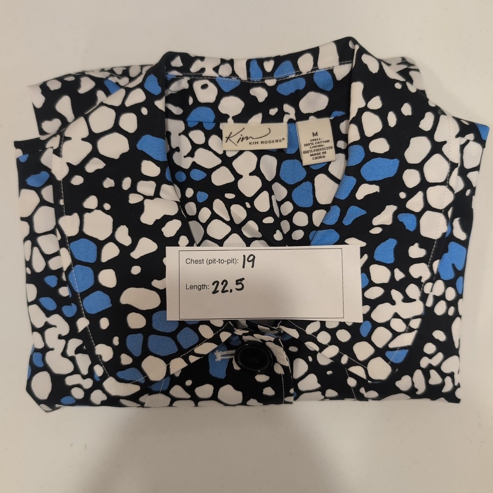 Kim Rogers Floral Print Cotton Blend Blazer Jacket Blue White Black Medium - Picture 5 of 5
